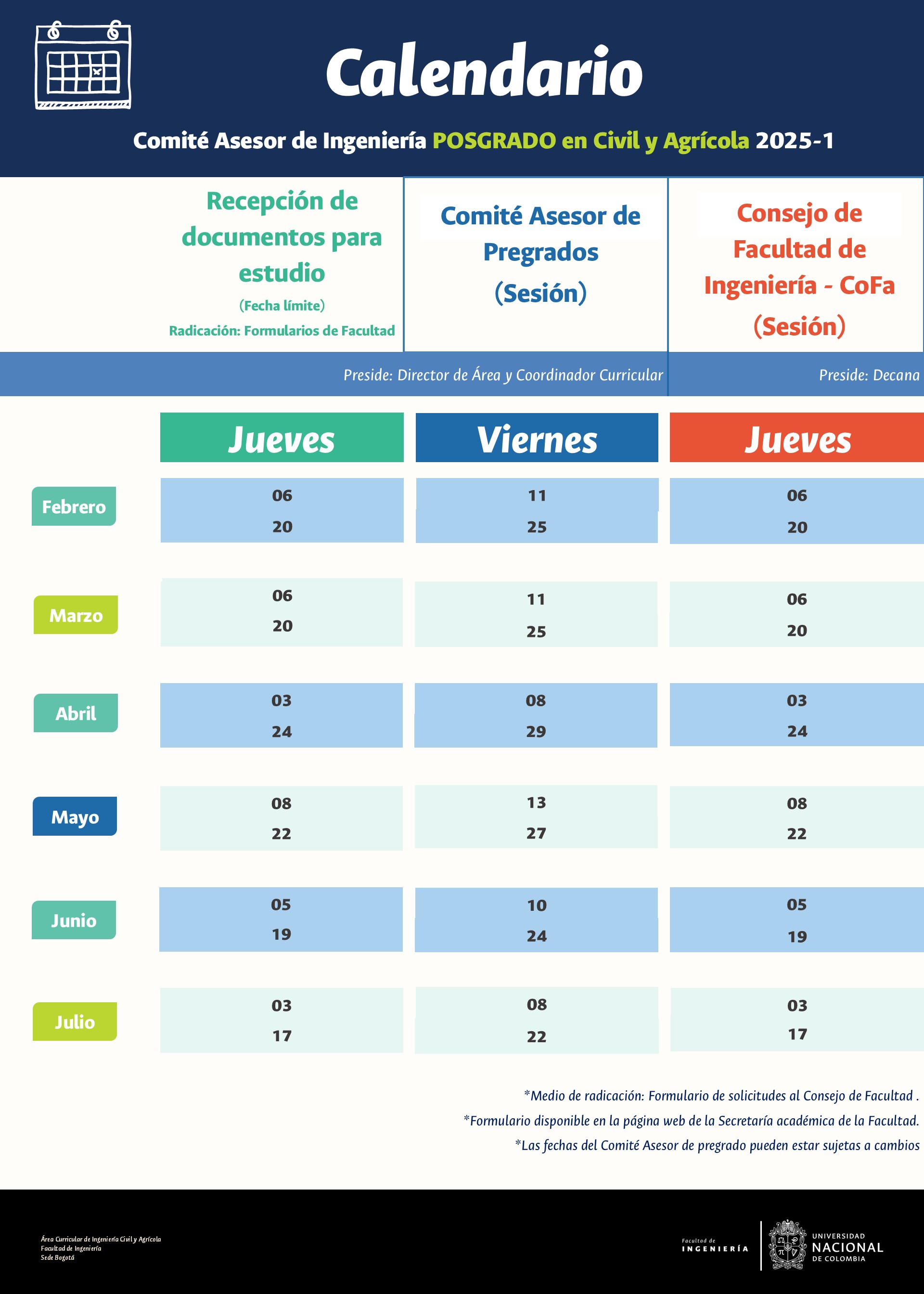 Calendario de sesión Comité Asesor de Posgrado 2025